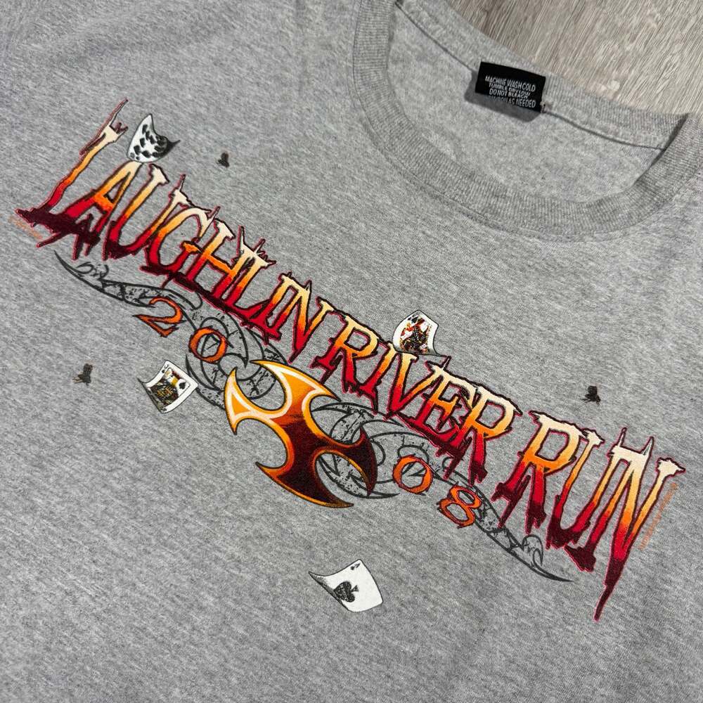 Vintage 2008 Laughlin River Run Long Flame Sleeve Motorcycle T-Shirt Biker Y2K - Picture 6 of 8